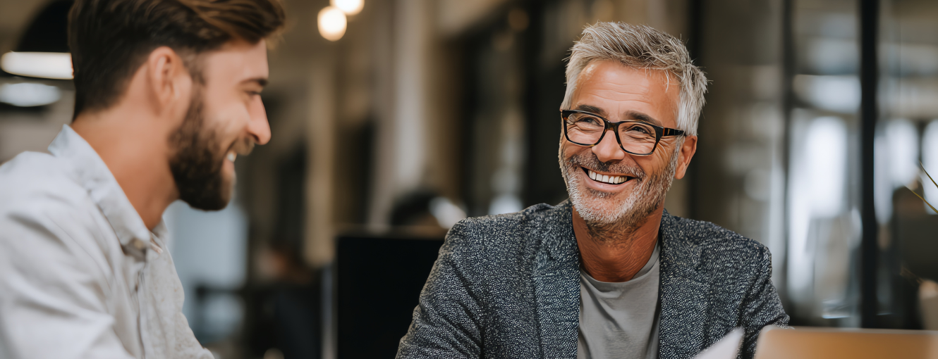 Two business men talking.